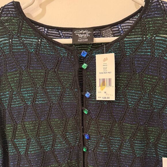 Christina Rotelli Women's Sparkle Black and Green Cardigan NWT - Picture 4 of 9